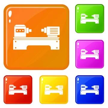 Lathe machine icons set vector color Stock Illustration