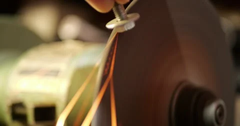 Lathe Machine Operation Close Up Generating Spark Showers Characteristic Stock Footage 321810842