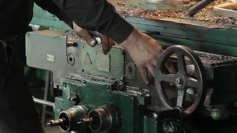 Lathe machine processes metal Stock Footage 81061411