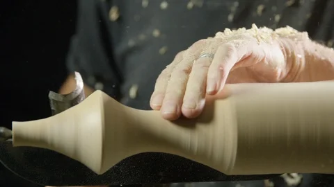 Lathe machine shaping the wood in workshop Stock Footage 104222908