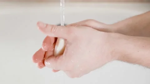 Lathering hands with white soap close-up Stock Footage 200894218