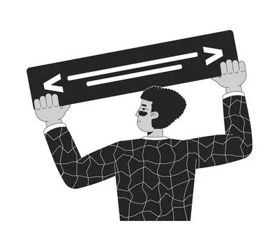 Latin american programmer holding syntax code block bw 2D line character Stock Illustration