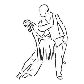 Latin dancing, couple dancing , vector, sketch on a white background Stock Illustration