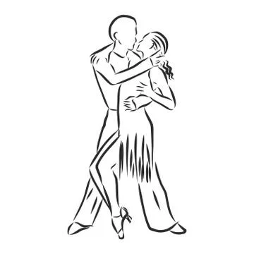 Latin dancing, couple dancing , vector, sketch on a white background Stock Illustration