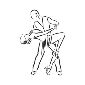 Latin dancing, couple dancing , vector, sketch on a white background Stock Illustration