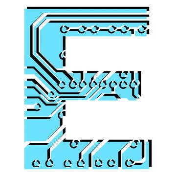 Latin digital letter E perforated with PCB circuit board tracks isolated Stock-Illustration