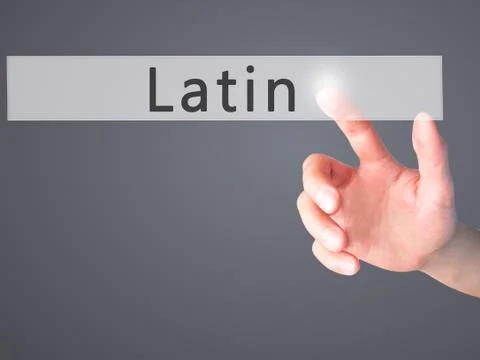 Latin - Hand pressing a button on blurred background concept on visual screen Stock Photos