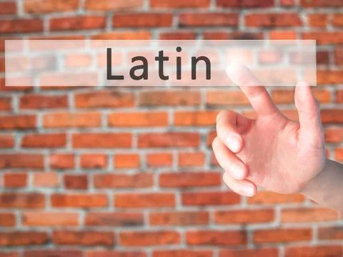 Latin - Hand pressing a button on blurred background concept on visual screen Stock Photos