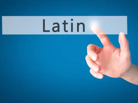 Latin - Hand pressing a button on blurred background concept on visual screen Stock Photos