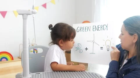 Latin kid learning about alternative renewable energy at kindergarten school Stock-Footage 338368102