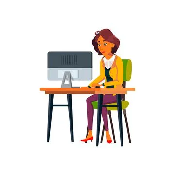 Latin woman checking email on computer cartoon vector Stock Illustration