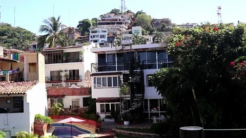 Latino town by the beach Stock Footage 93734435