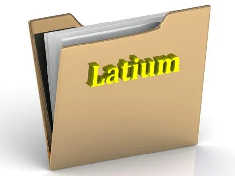 Latium- bright color letters on a gold folder on a white background Stock Illustration