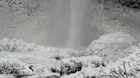 Latourell Falls in Deep Freeze During Winter Season 1080p Closeup Stock Footage 33292717