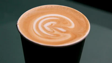 Latte 360 turn macro, coffee art, paper cup Stock Footage 170122026