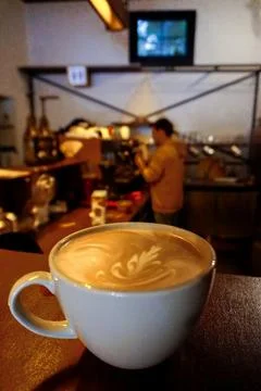 Latte art close up view Stock Photos