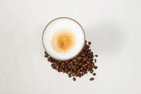 Latte with beans top view 库存照片