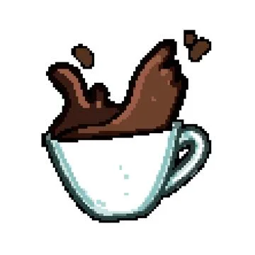 Latte coffee cup splash pixel art vector illustration Stock Illustration