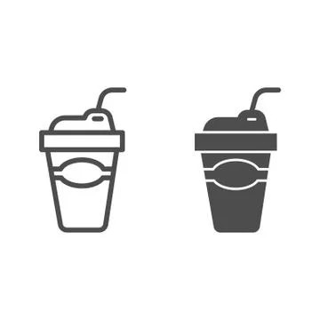 Latte coffee line and solid icon, Street food concept, Disposable cup for hot Stock Illustration