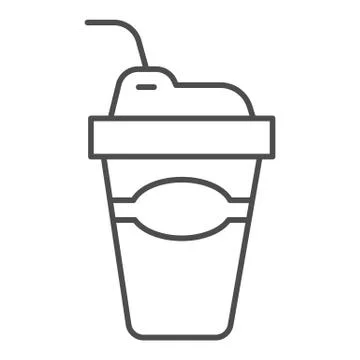 Latte coffee thin line icon, Street food concept, Disposable cup for hot drink Ilustração Stock