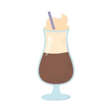 Latte cup with straw isolated icon white background Illustration