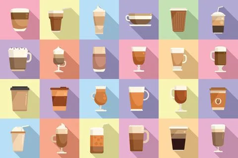 Latte icons set flat vector. Coffee drink Illustrazione stock