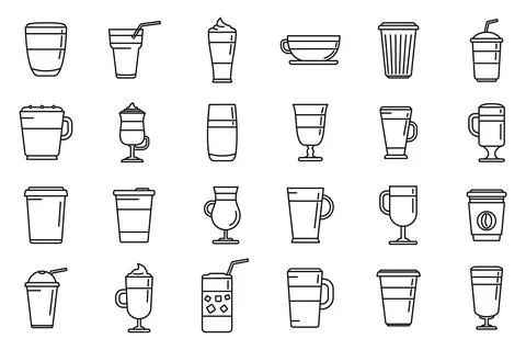 Latte icons set outline vector. Coffee drink Illustrazione stock