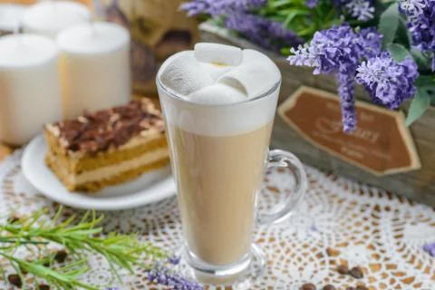 Latte with marshmallows Stock Photos