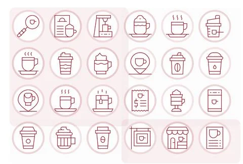 Latte Vector Icon Collection with 24 128x128 Thin Line Designs Illustrazione stock