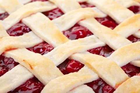 Lattice top cherry pie macro Stock Photos