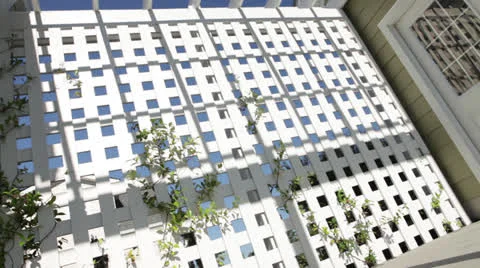 Lattice wall, blue sky, static @2900% Stock Footage 25912544