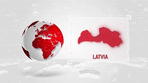 Latvia 4K Tech Map Beside Globe On White Background. Stock Footage 340453955