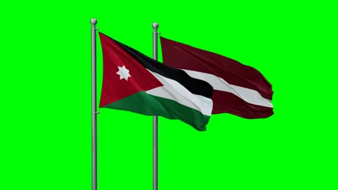 Latvia and Jordan two flags Stock Footage 292802723