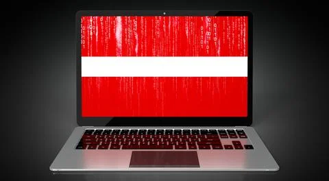 Latvia - country flag and binary code on laptop screen Stock Illustration