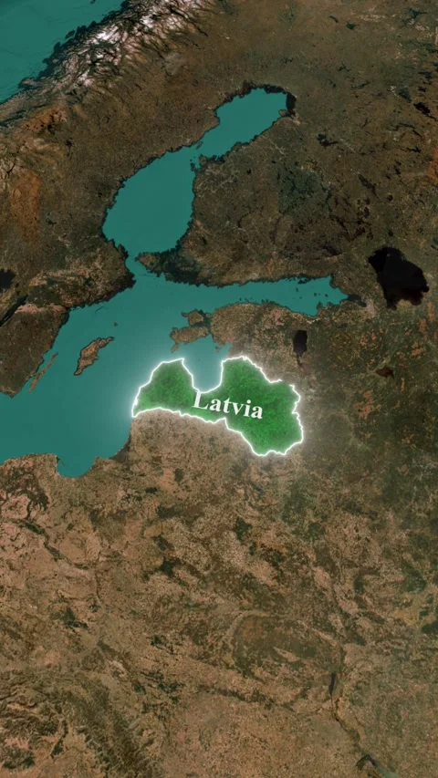 Latvia Country Highlighted on World Map, Vertical 3D Satellite Zoom In Anim.. Stock Footage 344672902