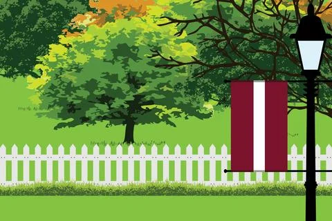 Latvia Day Trees Lamp Vector Illustration Stock Illustration