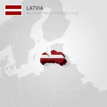 Latvia drawn on gray map. Stock Illustration