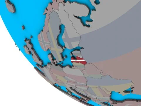 Latvia with flag on 3D globe Stock Illustration