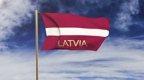 Latvia flag with title waving in the wind. Looping sun rises style.  Animation 스톡 동영상 47974972