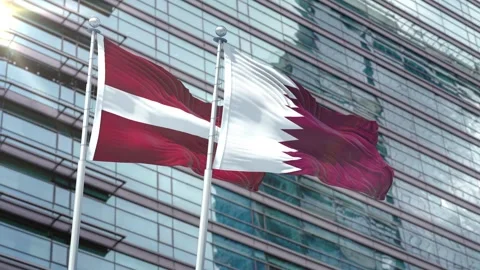Latvia Flag VS Flag of Qatar Stock Footage 343580963