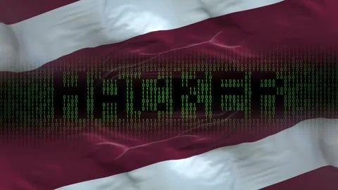 Latvia flag - Waving flag on matrix binary code background Stock Footage 321420239