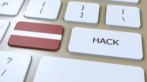Latvia Hack of Country or Hacker Attack 3D Illustration. Country National Flag Stock Illustration