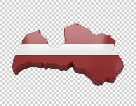 Latvia map 3d rendering with national flag colors maroon and white on trans.. Illustrazione stock
