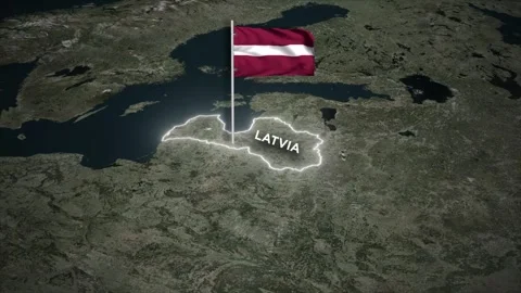 Latvia Map Animation with 3D Waving of Latvia National Flag on World Map Video stock 330960517