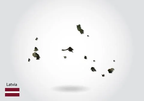 Latvia map with camouflage pattern, Forest - green texture in map. Military c Illustrazione stock