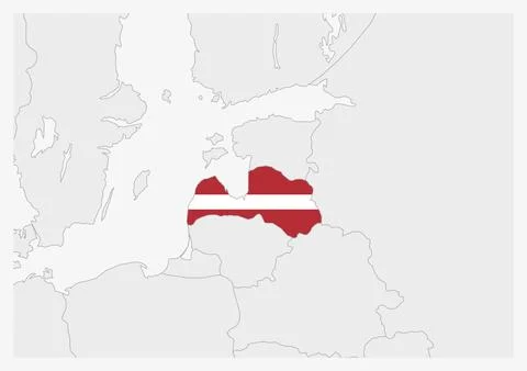 Latvia map highlighted in Latvia flag colors Stock Illustration