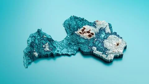 Latvia Map Hypsometric Latvian Elevation tint Spectral Shaded relief map 3d illu Stock Illustration