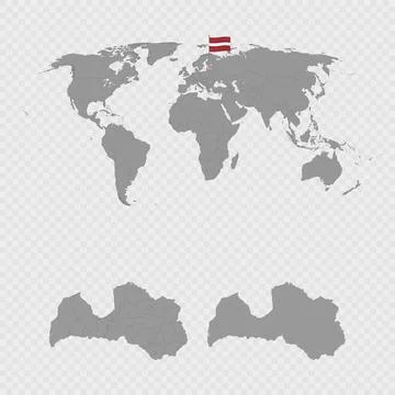 Latvia Map Set with World Location. Stock Illustration