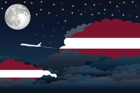 Latvia Night Clouds Airplane Vector Illustration Stock Illustration