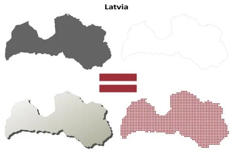 Latvia outline map set イラスト素材
